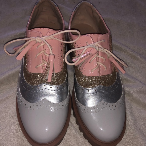 Shoes - Pink, silver and tan spectator loafers